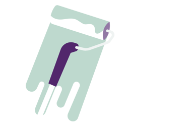 Illustration av lila färgroller som målar mintgrön färg.