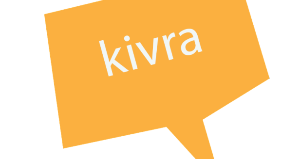 Länk till information om att din faktura kan finnas i Kivra. På bilden: gul pratbubbla med texten "Kivra".